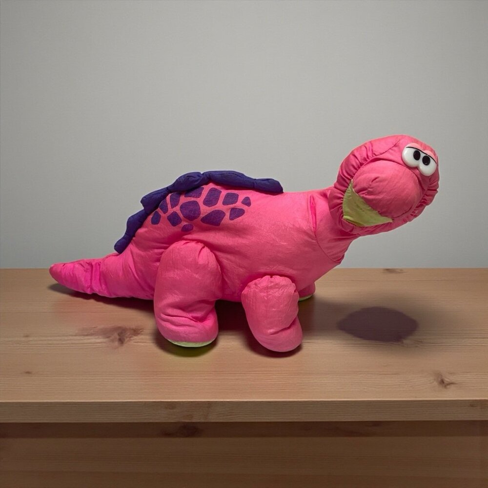 Vintage 1992 Fisher Price Bruce the Brontosaurus Plush Pink Puffalump Dinosaur